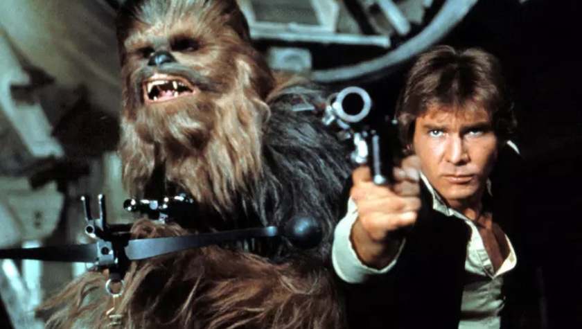Han Solo and Chewbacca aboard the Millennium Falcon