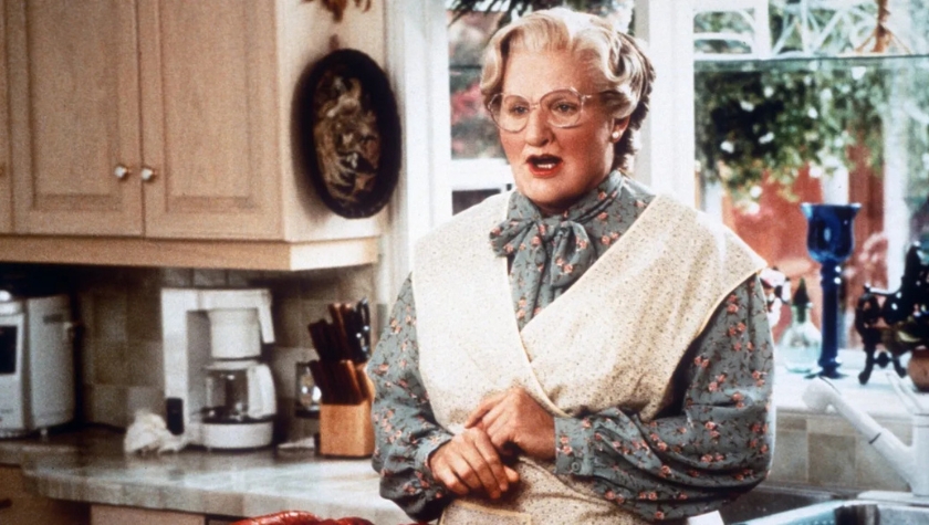 Robin Williams as Mrs. Doubtfire in the kitchen in the 1993 film