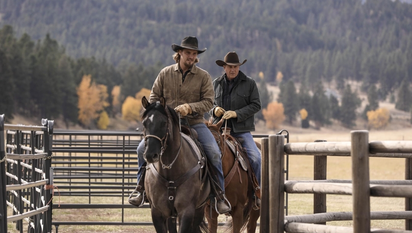 Luke Grimes and Kevin Costner in 'Yellowstone'